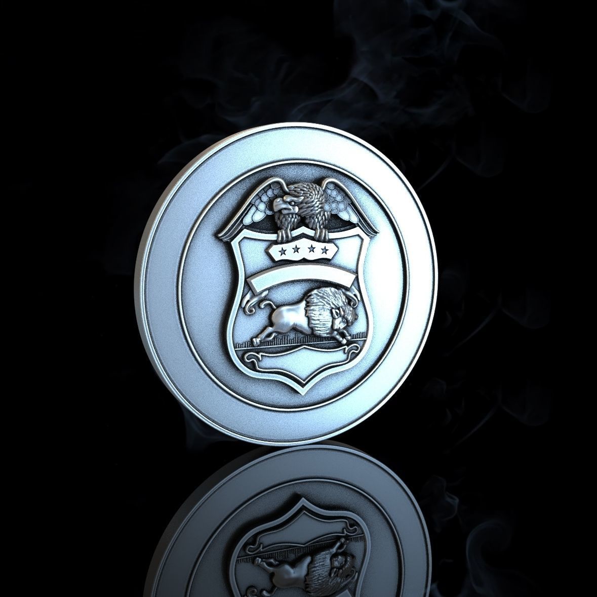 BUFALO police badge on silver coin 3D print model_2