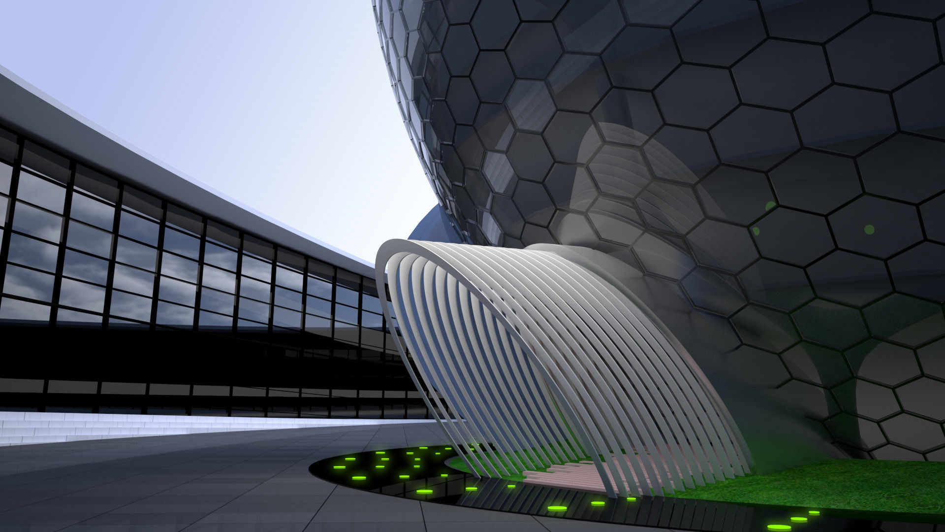 Conceptual Sphere Building 3D model_4