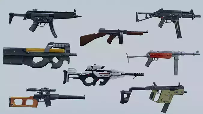 Weapon SMG Thompson Vector VSS  UMP  CG15 MP5 MP40 P90 3D model
