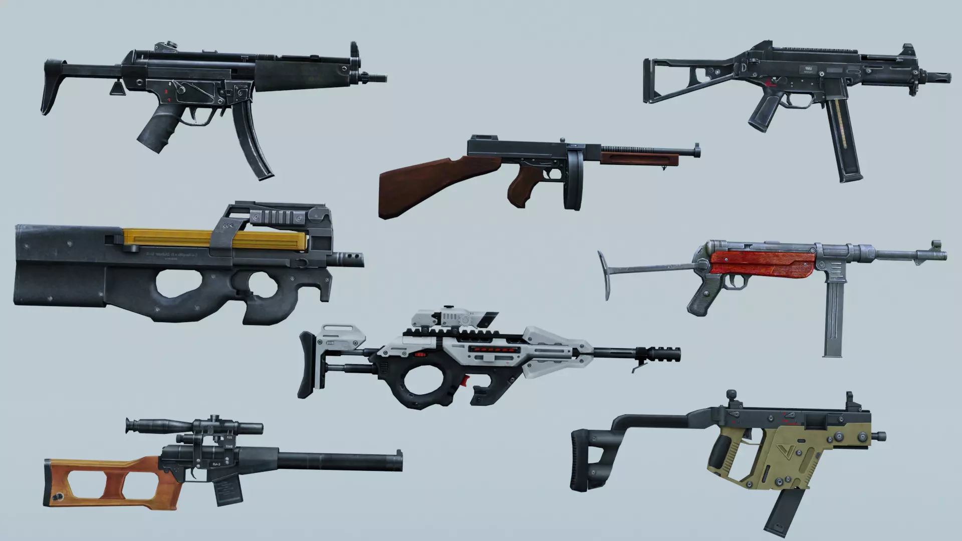 Weapon SMG Thompson Vector VSS  UMP  CG15 MP5 MP40 P90 3D model_0