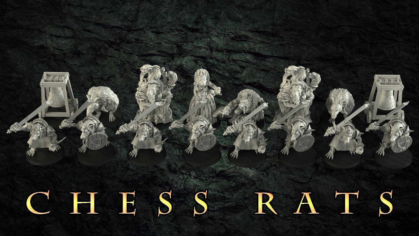 Halfling vs rat Chess set 3D print model_2