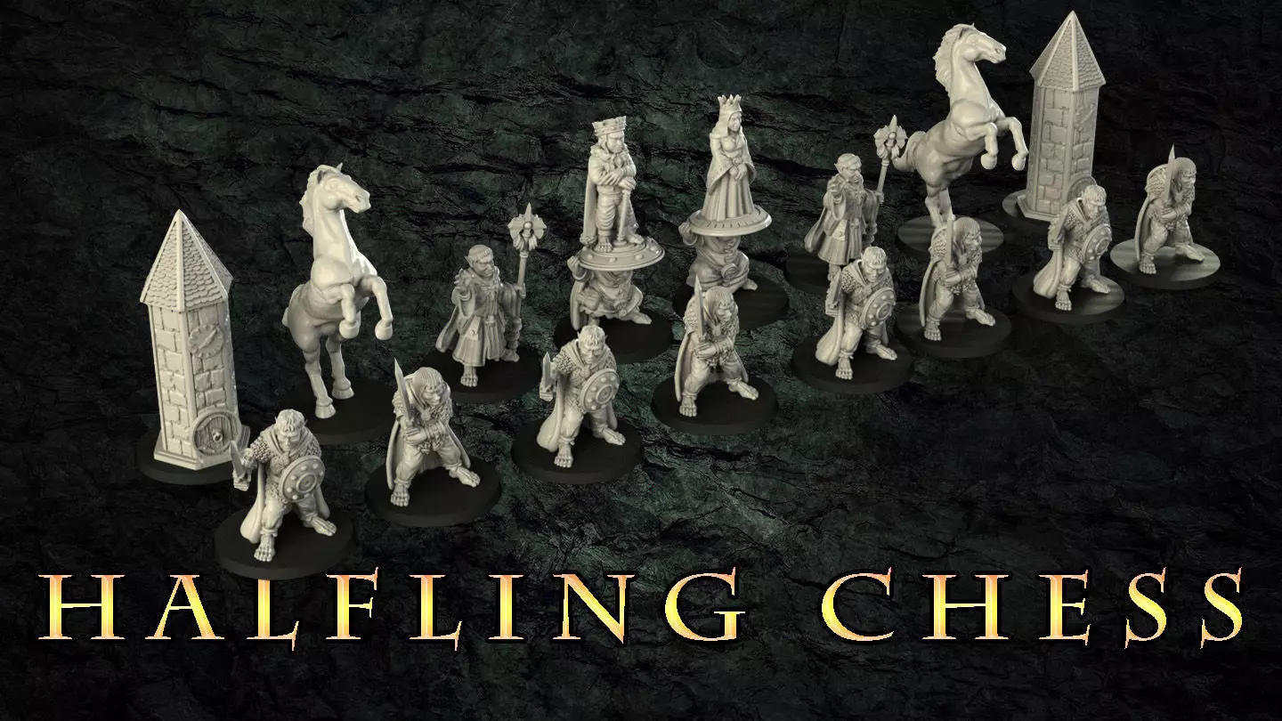 Halfling vs rat Chess set 3D print model_0