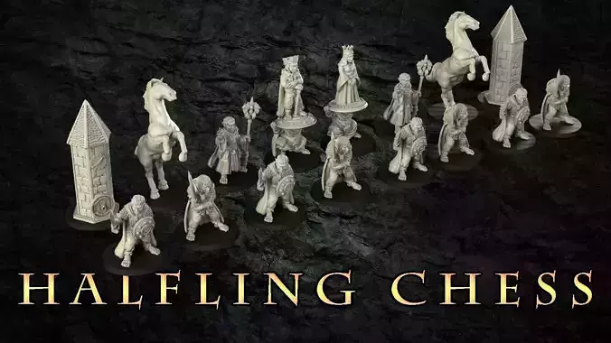 Halfling vs rat Chess set 3D print model