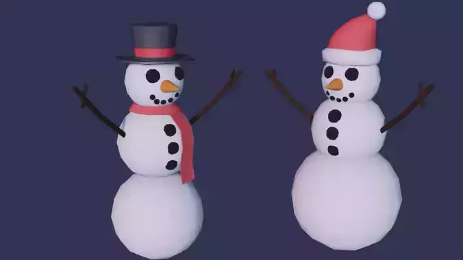 Low-Poly Game-Ready Snowman Set necktie Low-poly 3D model