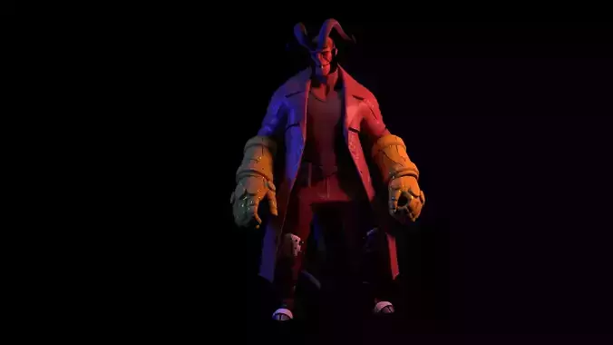 Hellboy 3d model demon wearing coat and gloves