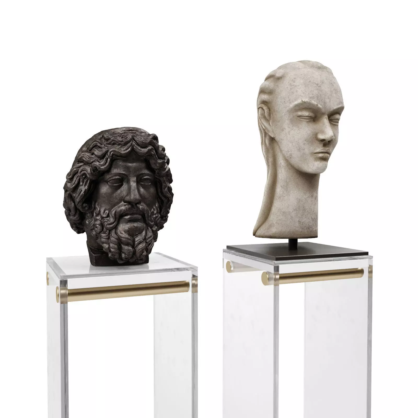 Heads sculptures pedestal 3D model_0