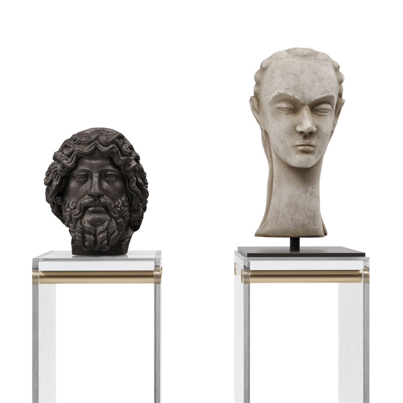 Heads sculptures pedestal 3D model_3