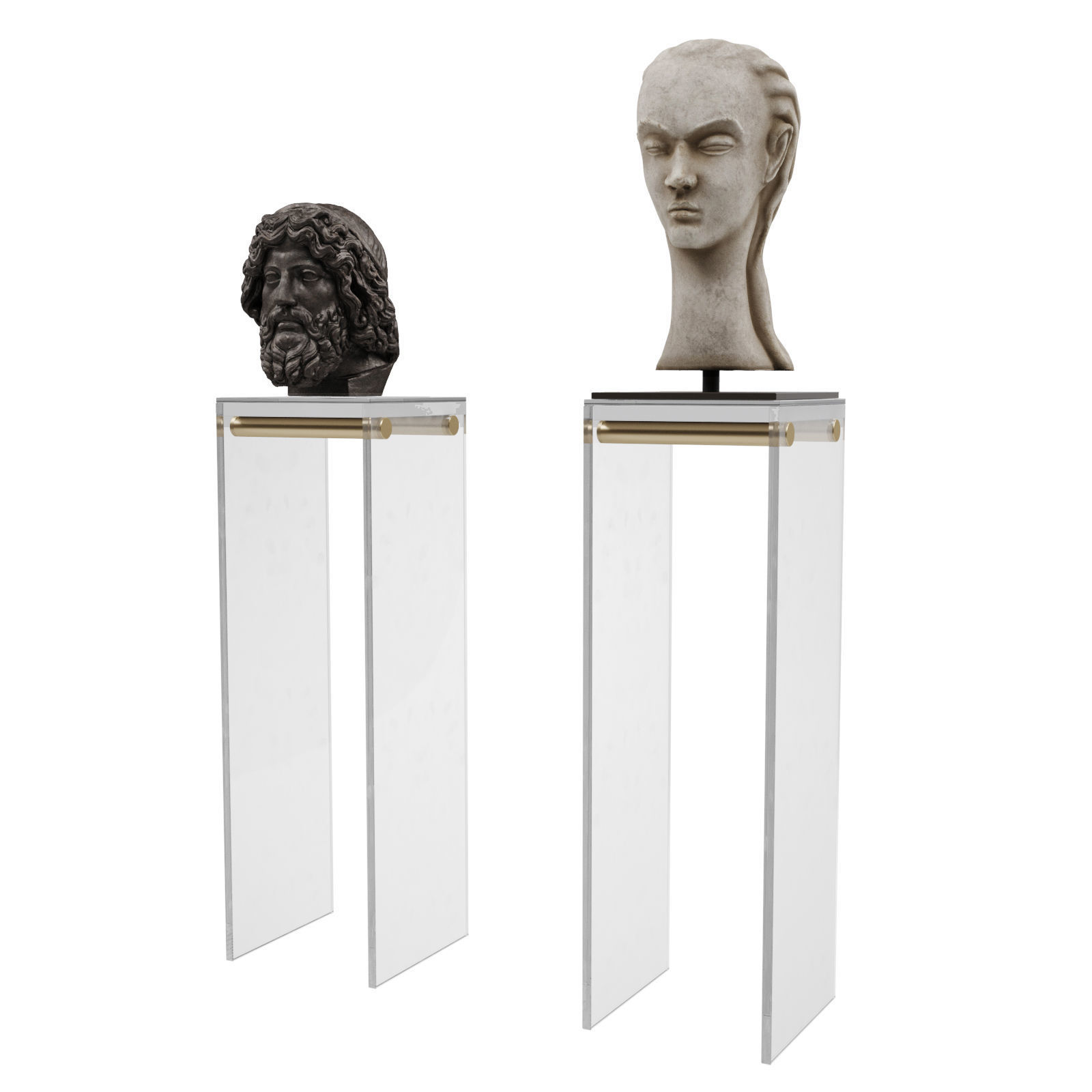 Heads sculptures pedestal 3D model_1