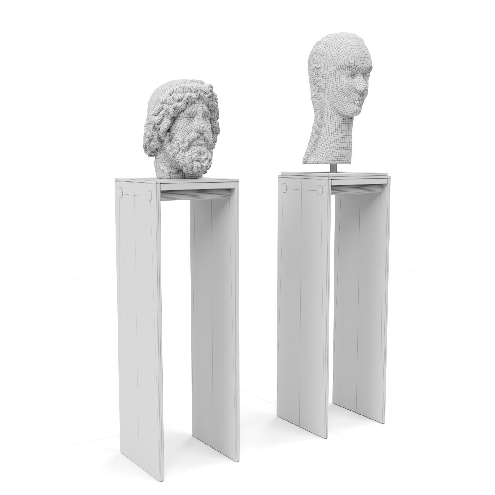 Heads sculptures pedestal 3D model_4