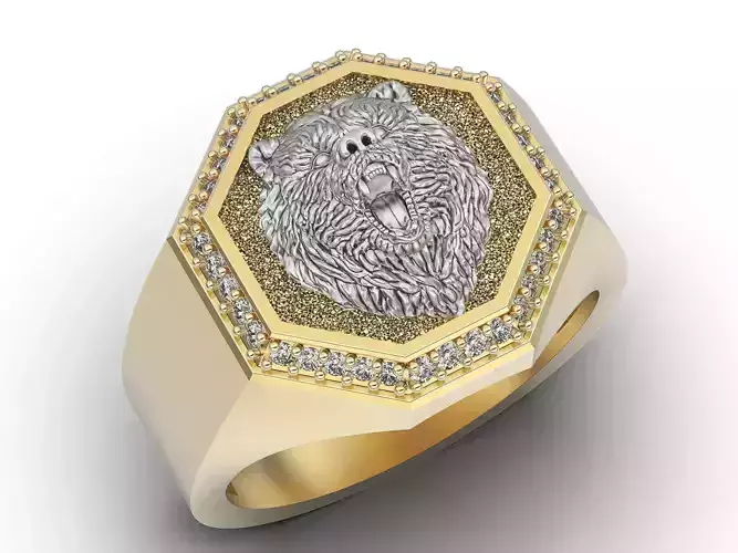 Bear Man Ring Sculpture jewelry gold 3D print Silver