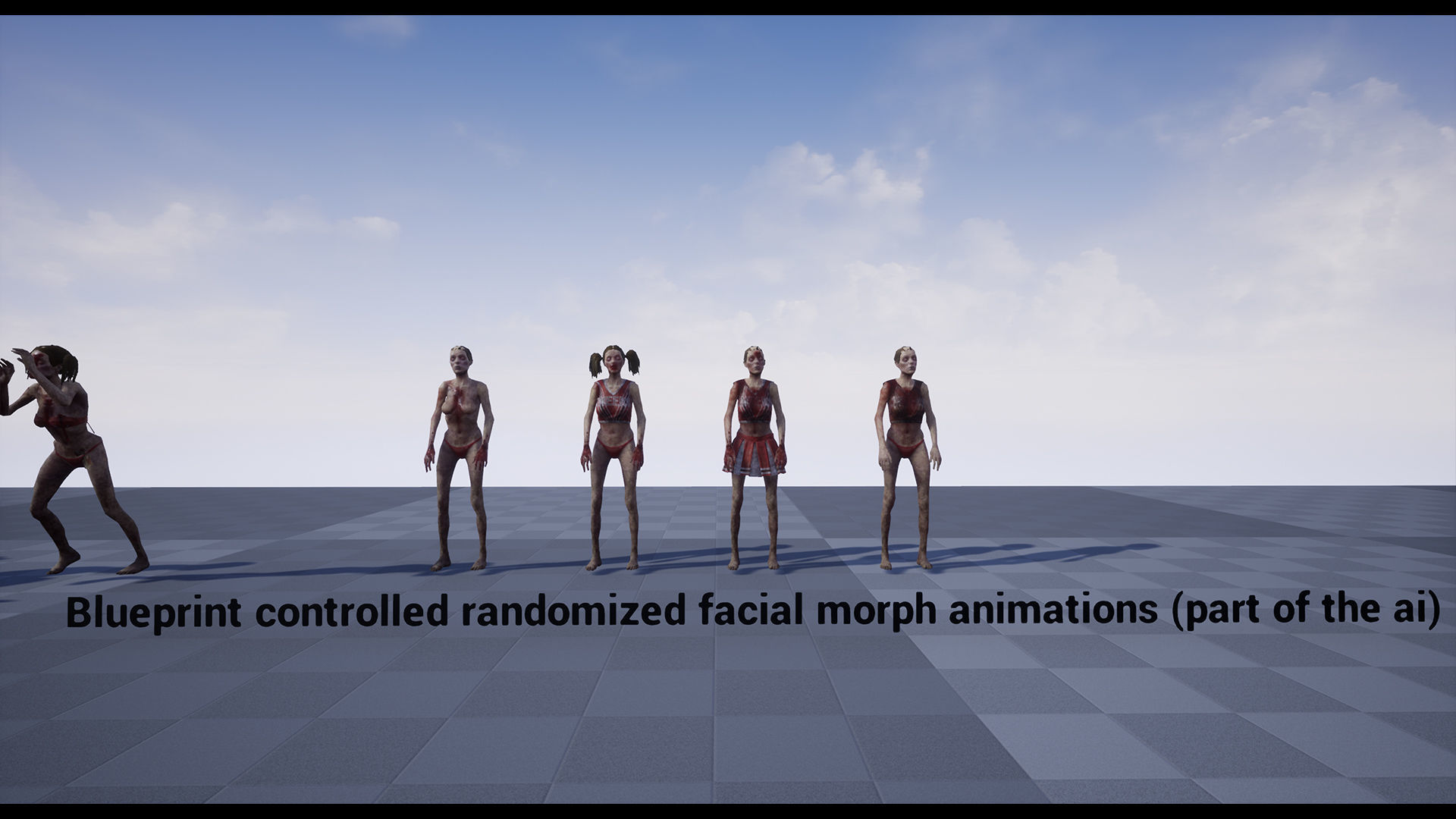 Zombie - Starved Female - Cheerleader Low-poly 3D model_24