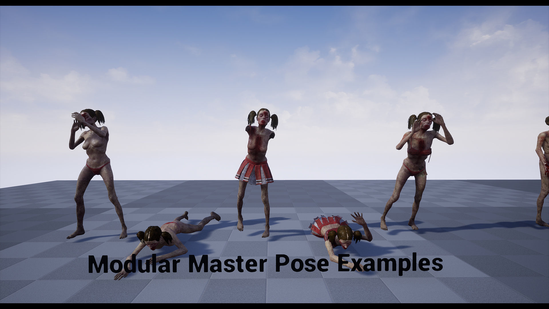 Zombie - Starved Female - Cheerleader Low-poly 3D model_28