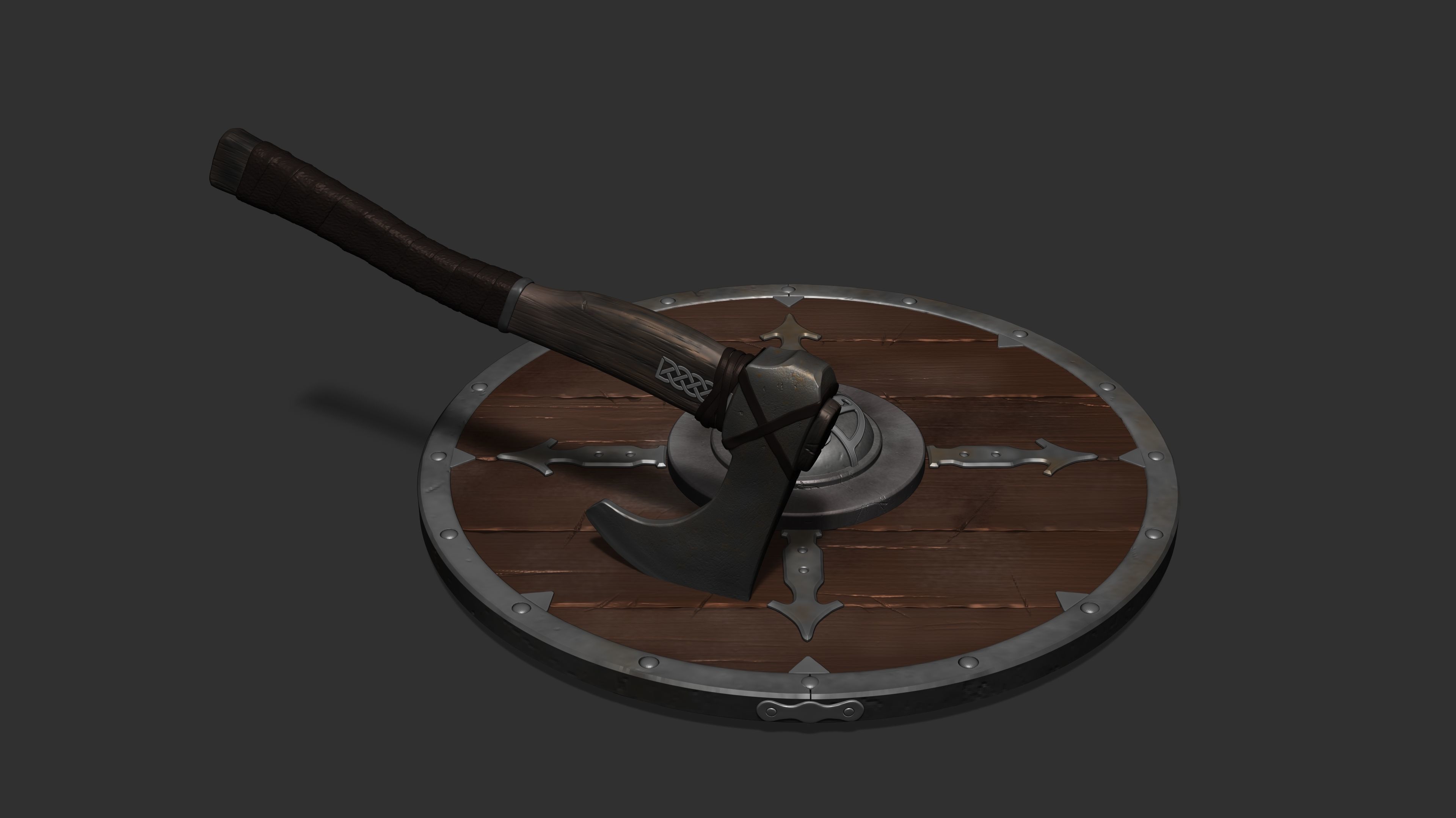 Shield and axe 3D model_3