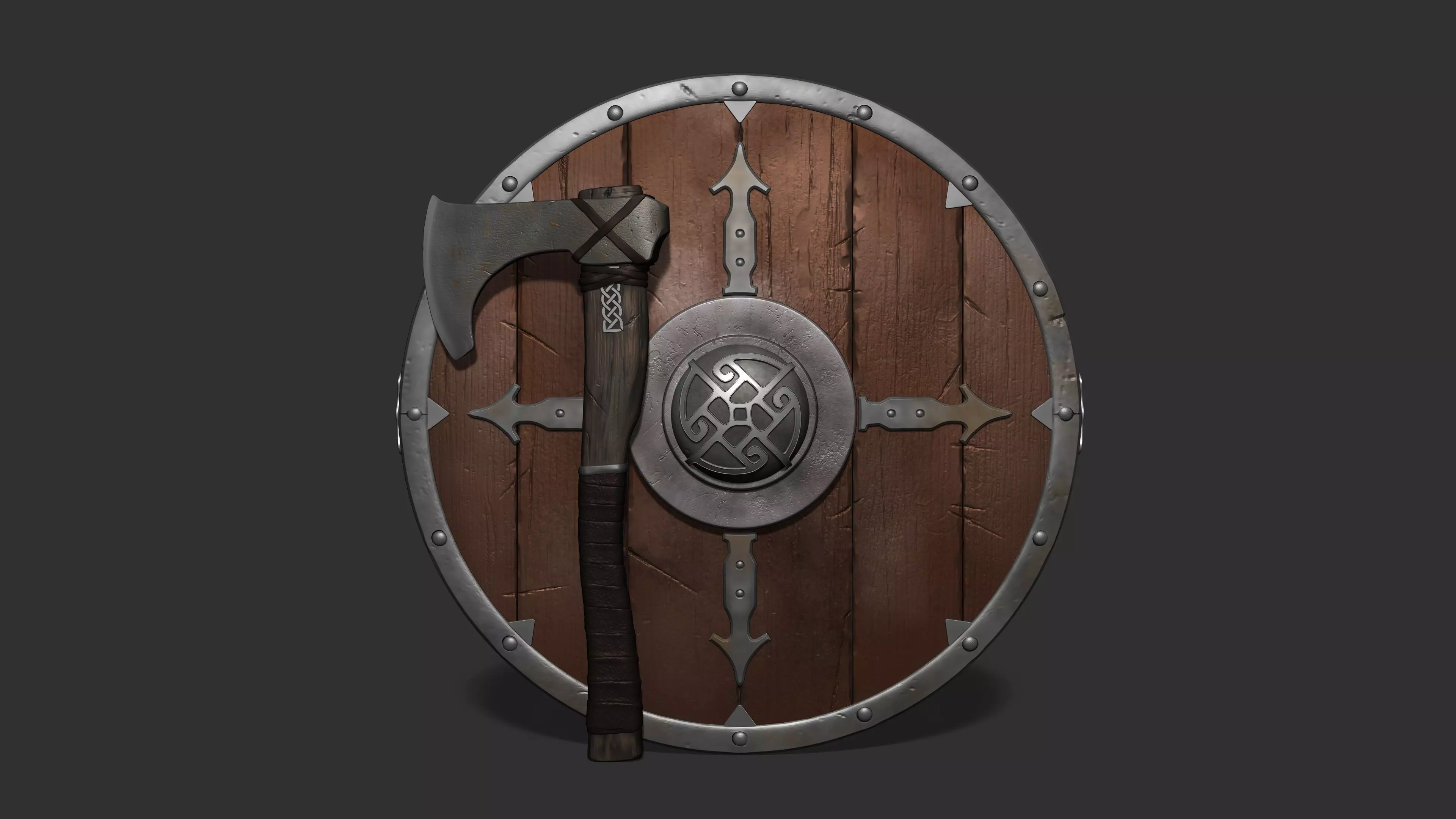 Shield and axe 3D model_0