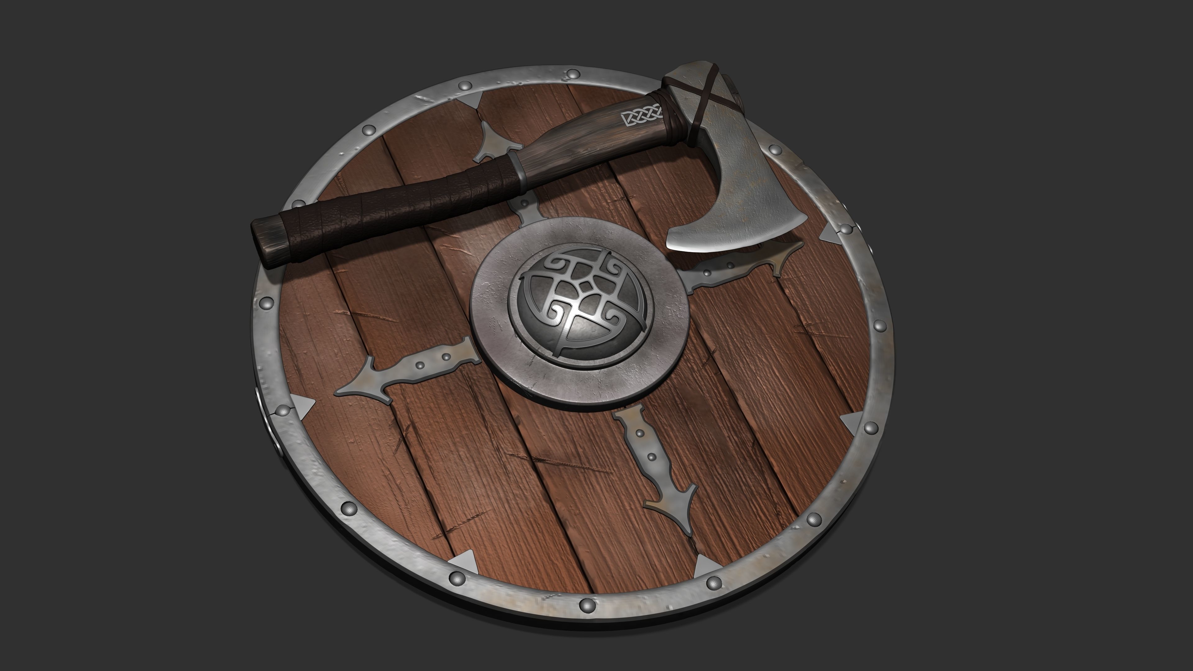 Shield and axe 3D model_1