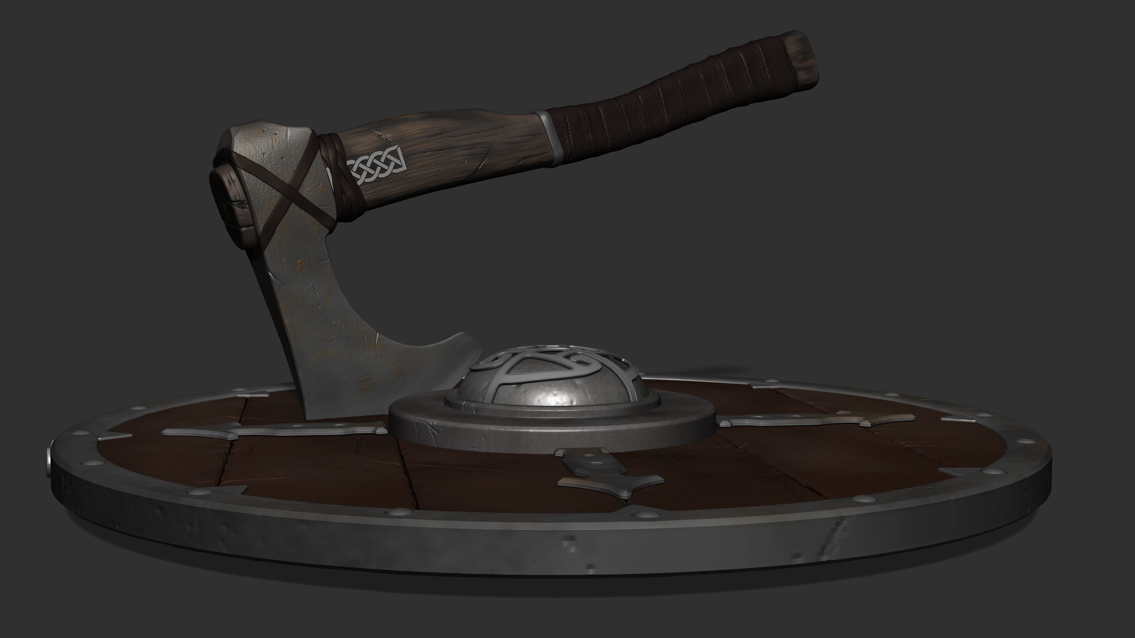 Shield and axe 3D model_4