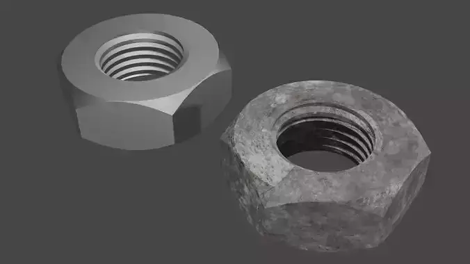 A Rusted and Clean Nuts Hardware 3D