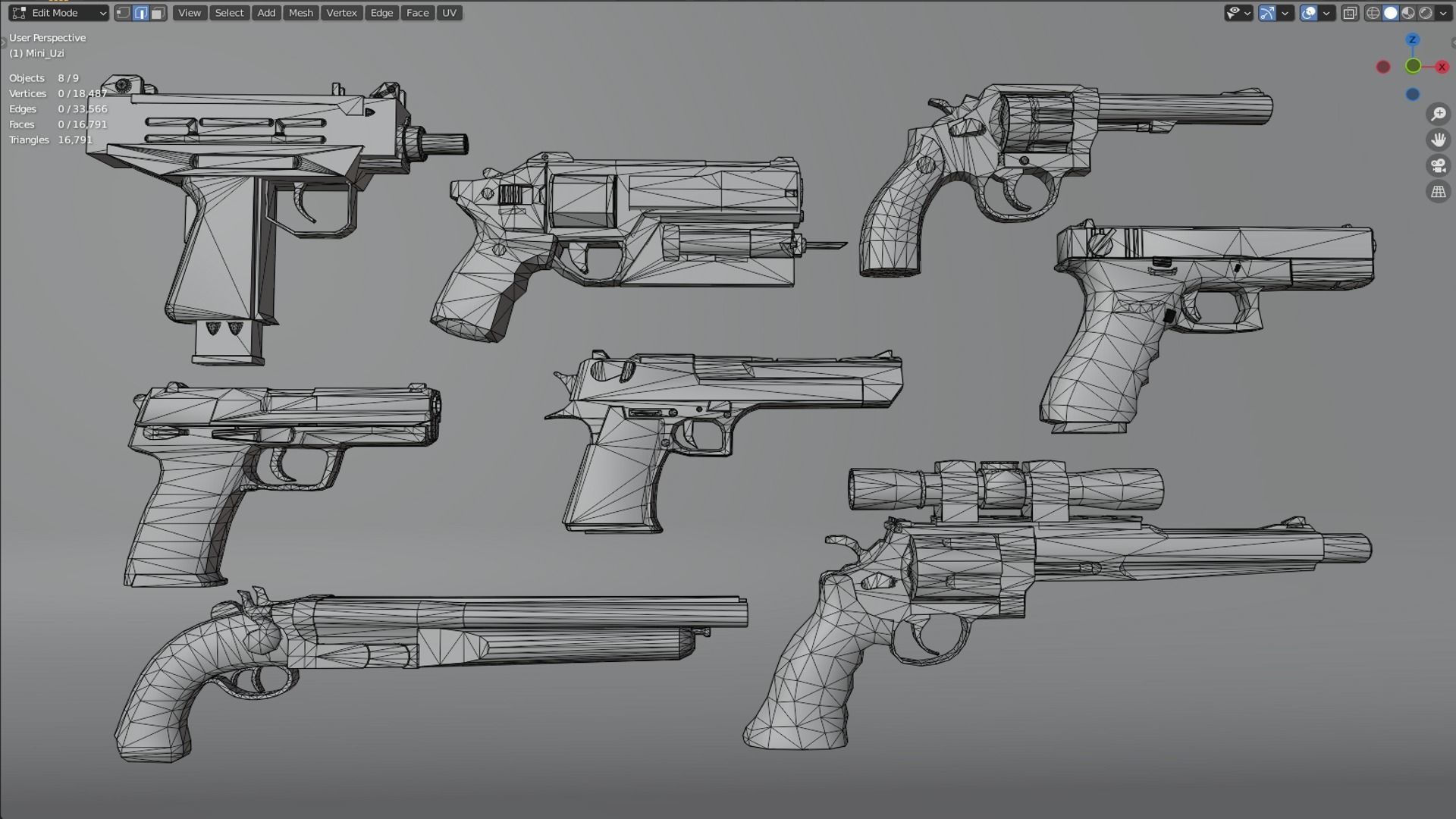 Weapon Pistol USP G18 M1873 M500 M1917 Mini Uzi Treatment Pistol 3D model_2