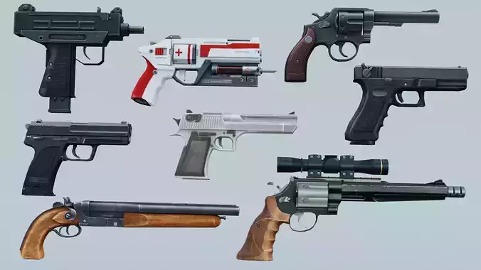 Weapon Pistol USP G18 M1873 M500 M1917 Mini Uzi Treatment Pistol 3D model