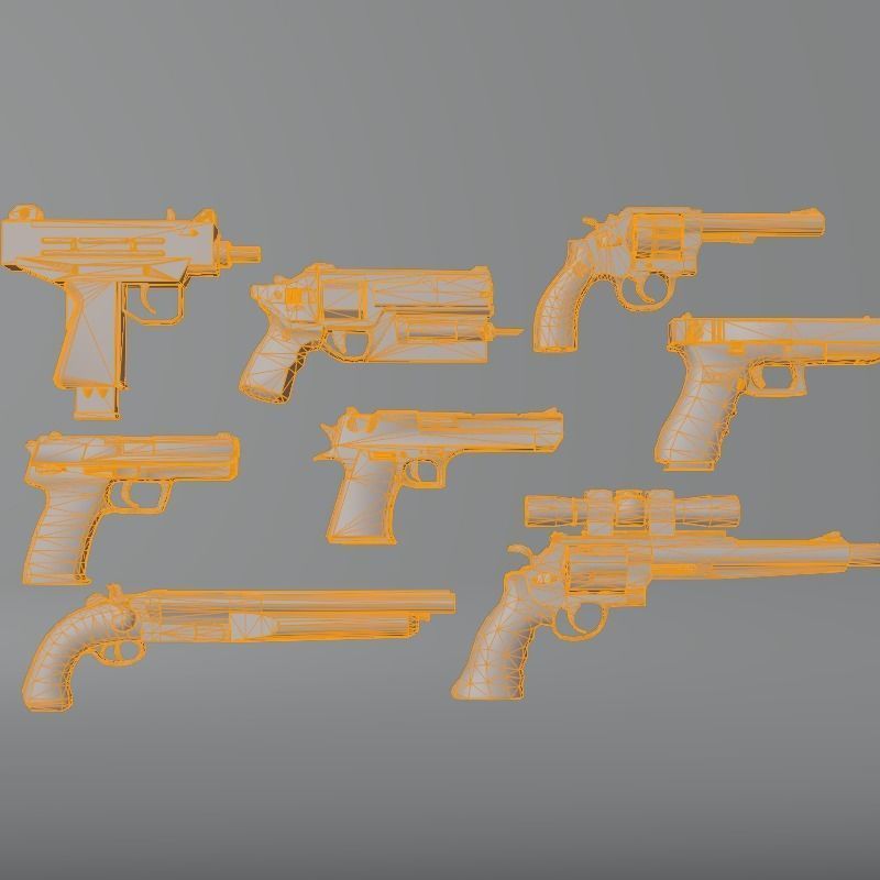 Weapon Pistol USP G18 M1873 M500 M1917 Mini Uzi Treatment Pistol 3D model_3