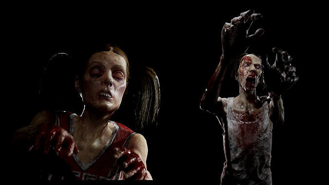 Zombies - Starved Male-Female Twin-Pack Low-poly 3D model