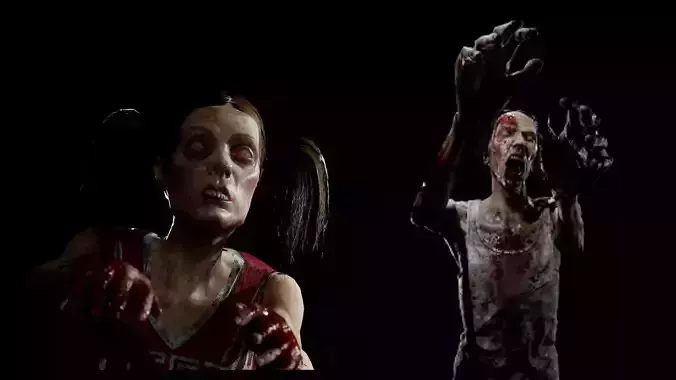 Zombies - Starved Male-Female Twin-Pack Low-poly 3D model