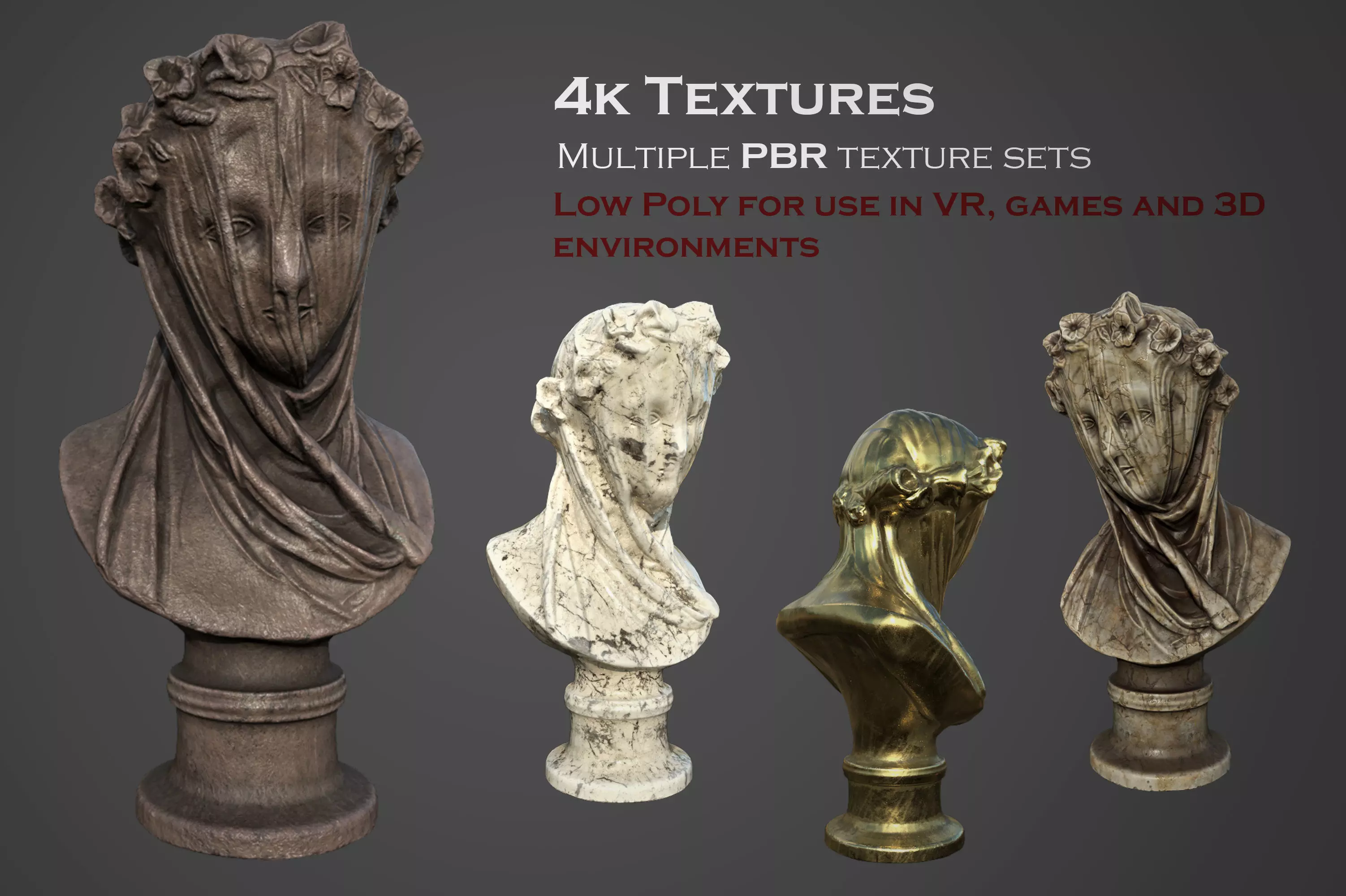 the Veiled Lady bust Low-poly 3D model_0