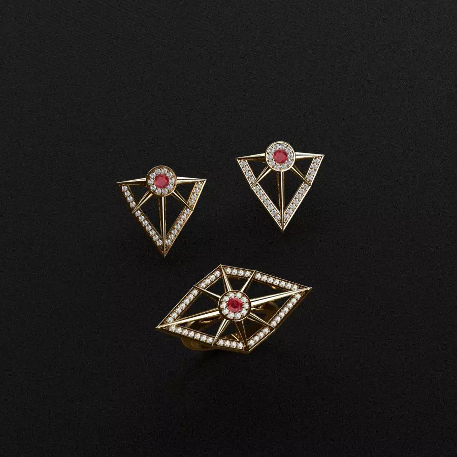 Ring and Earrings 3D print model_0