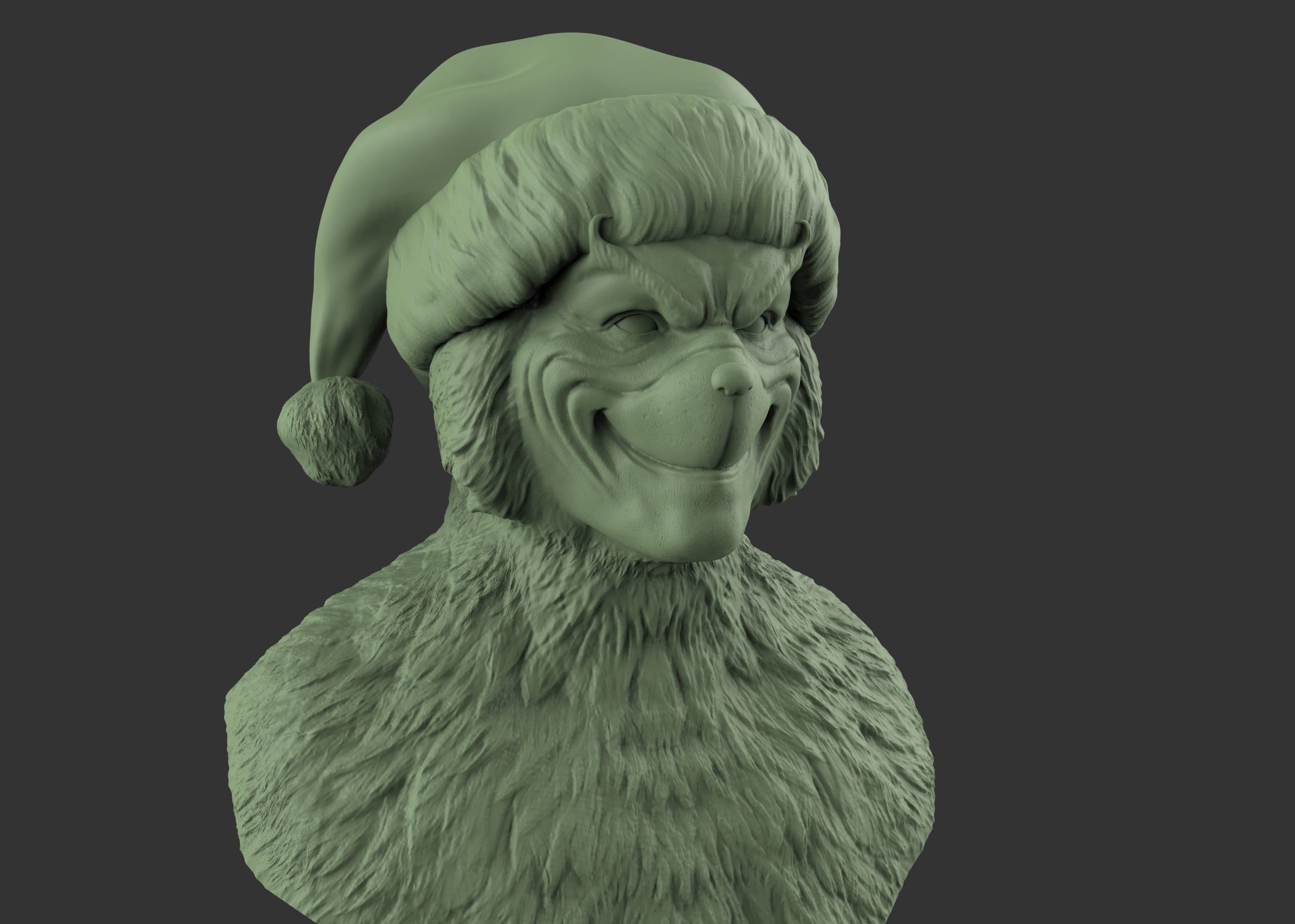 Grinch bust with santa hat 3D print model_11