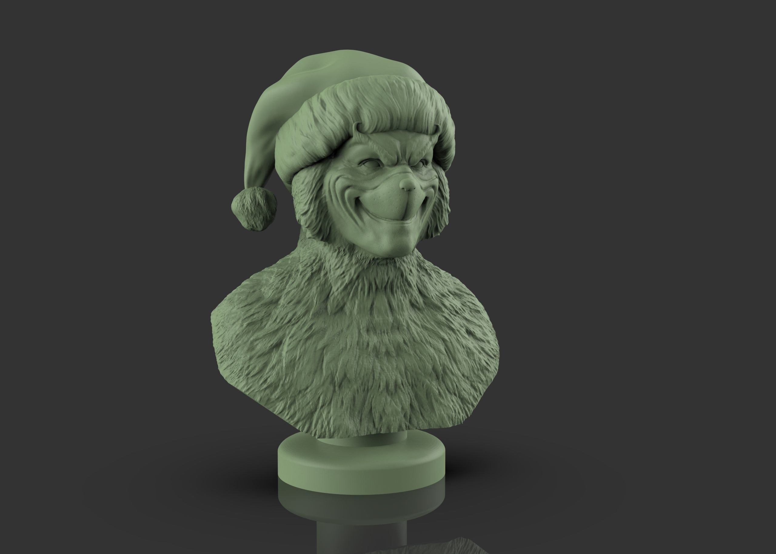 Grinch bust with santa hat 3D print model_3