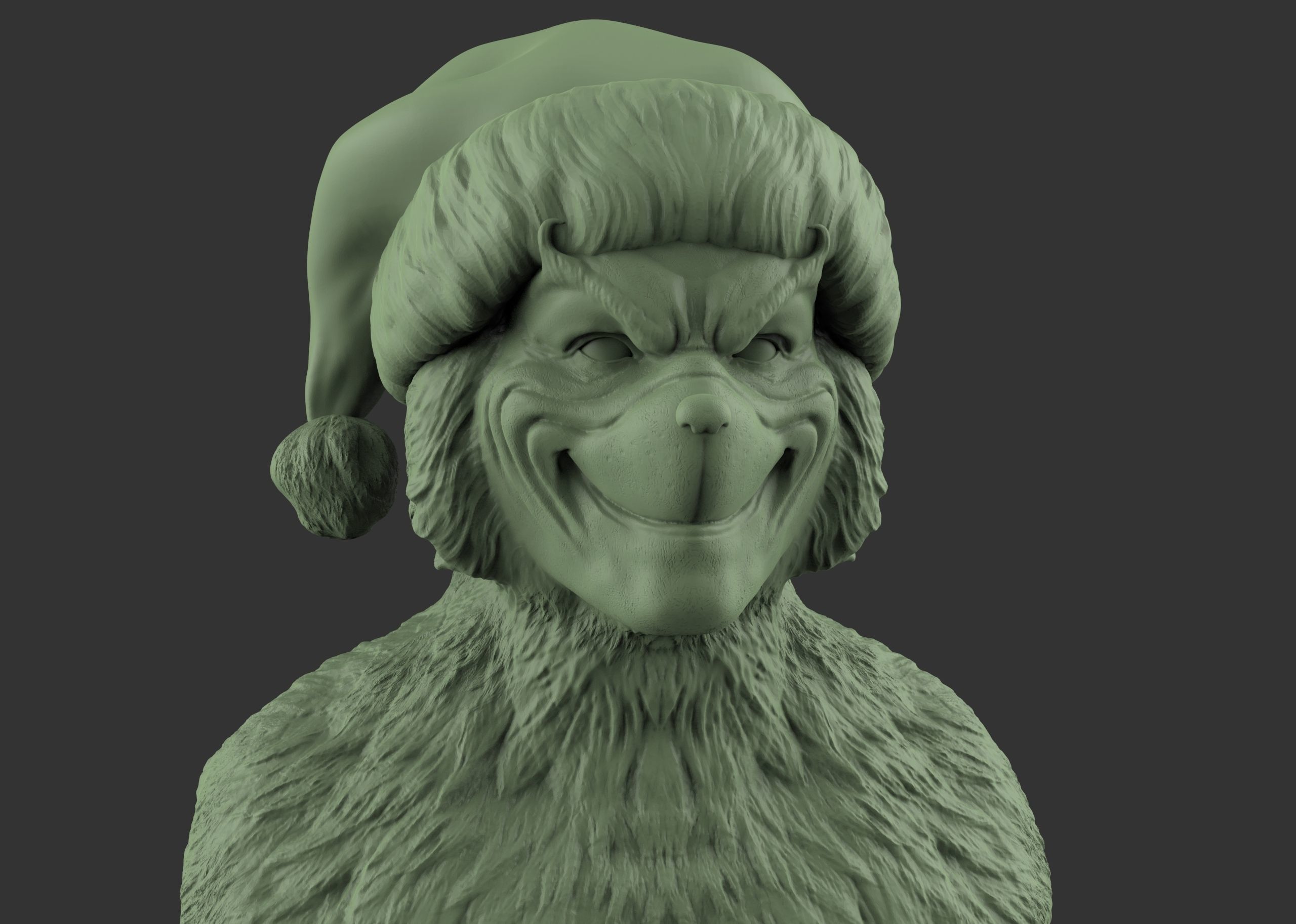Grinch bust with santa hat 3D print model_2