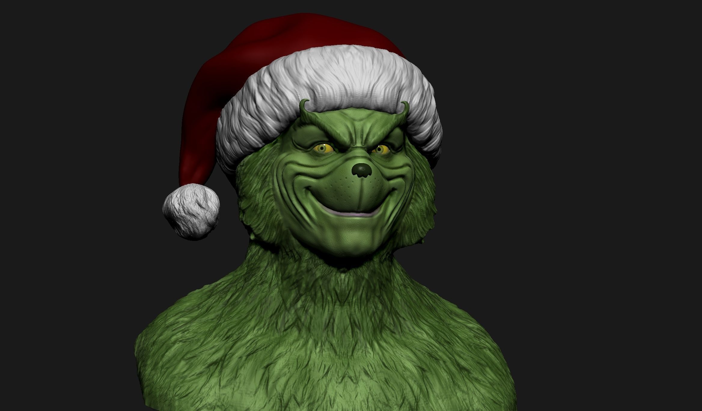 Grinch bust with santa hat 3D print model_12
