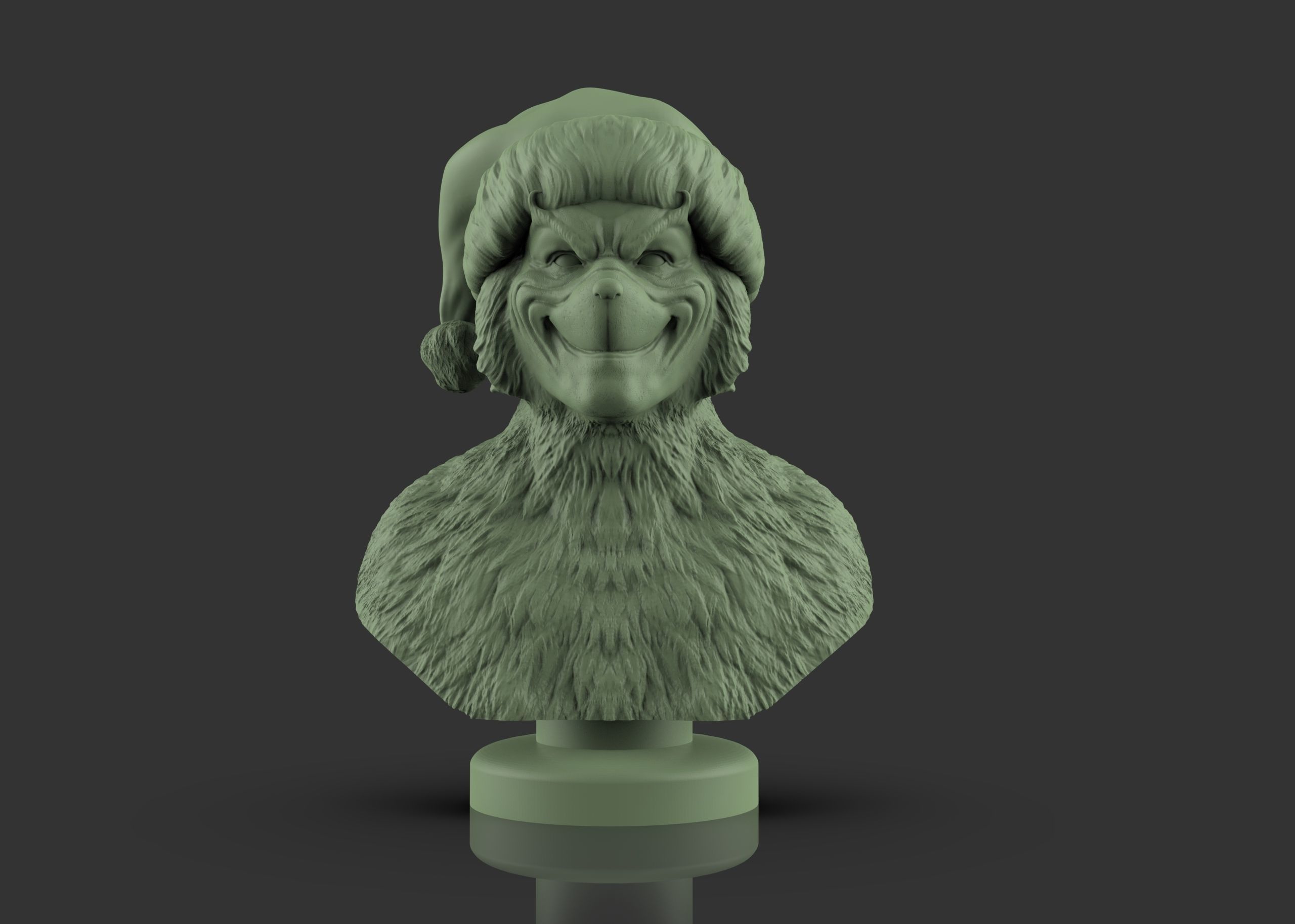Grinch bust with santa hat 3D print model_5