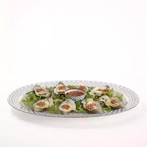 Oysters In Half Shell On Porcelain Plate 3D model