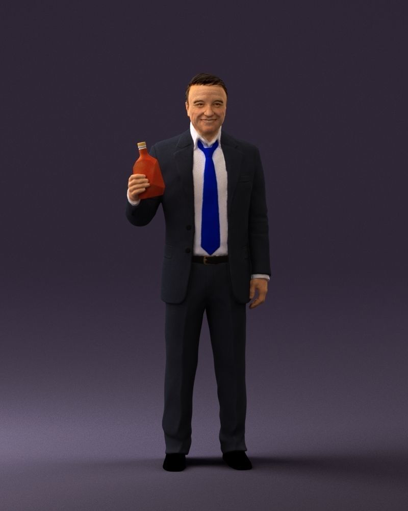 Man in dark blue suit bottle smile 0552 3D Print Ready 3D print model_33