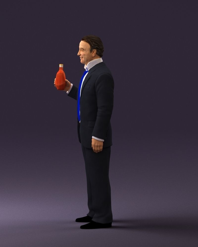 Man in dark blue suit bottle smile 0552 3D Print Ready 3D print model_24