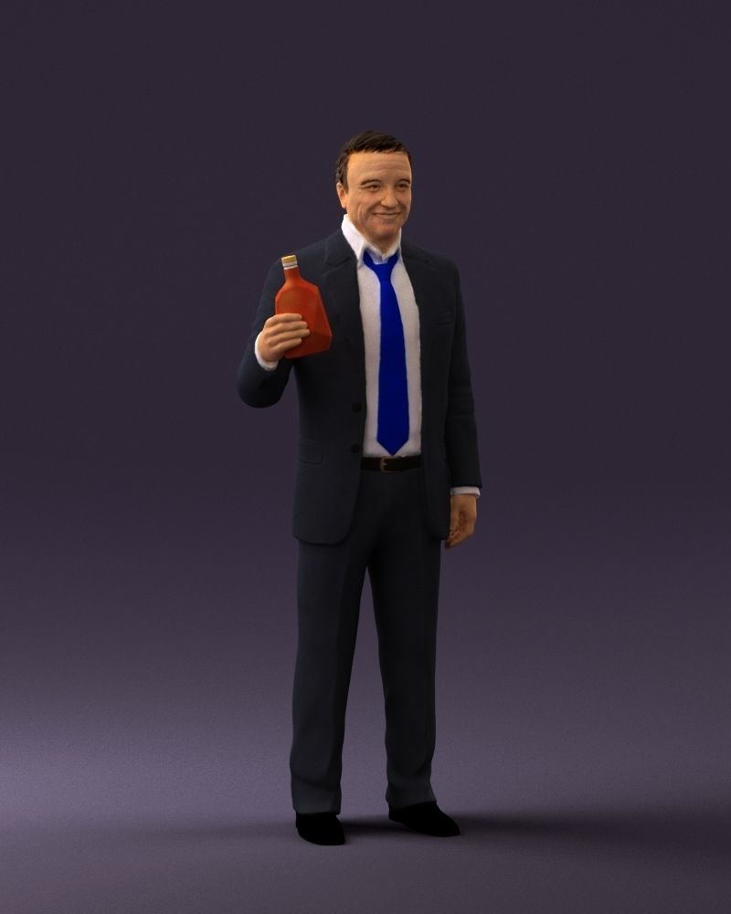Man in dark blue suit bottle smile 0552 3D Print Ready 3D print model_3