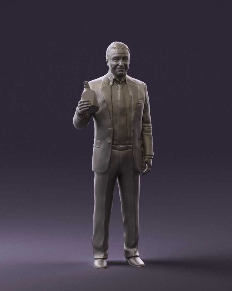 Man in dark blue suit bottle smile 0552 3D Print Ready 3D print model_37
