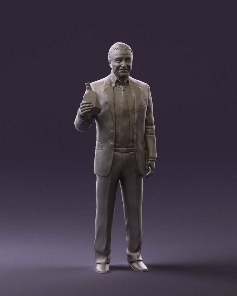 Man in dark blue suit bottle smile 0552 3D Print Ready 3D print model_1