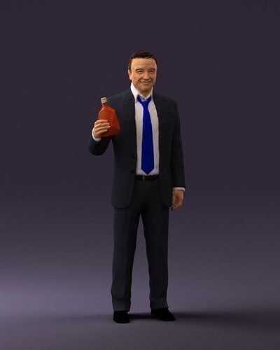 Man in dark blue suit bottle smile 0552 3D Print Ready 3D print model