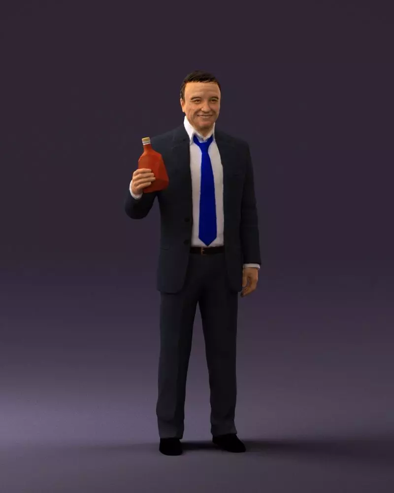 Man in dark blue suit bottle smile 0552 3D Print Ready 3D print model_0
