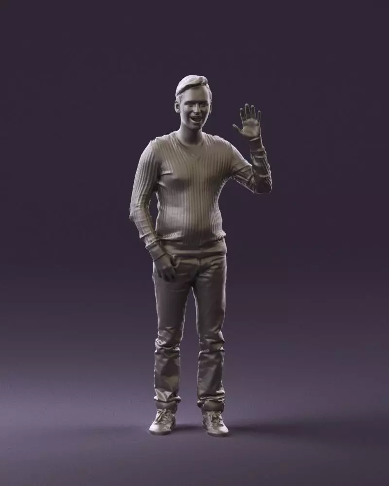 002229 Man striped sweater waving 0839 STL Miniature 3D print model