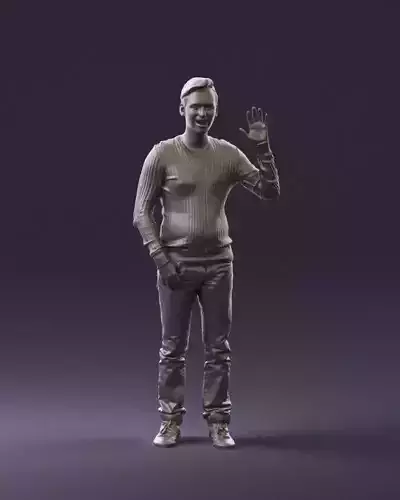 Man in stripped colors sweater hello hand 0839 3D Print Ready