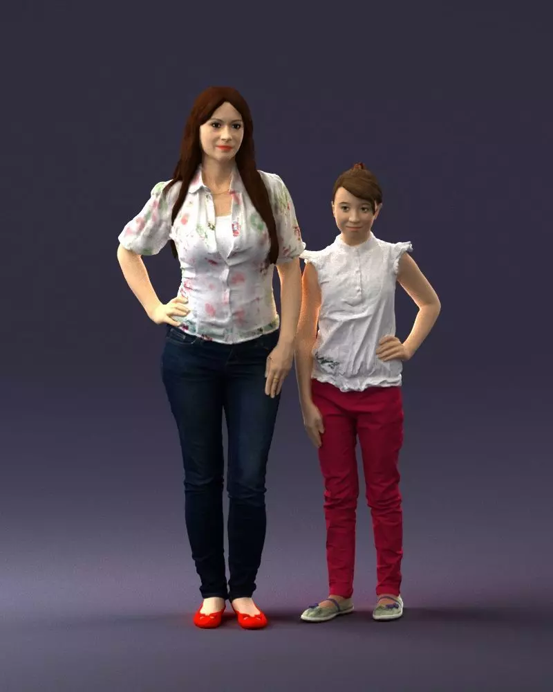 000369 Woman and Girl Standing with Hands on Hips 3D print model