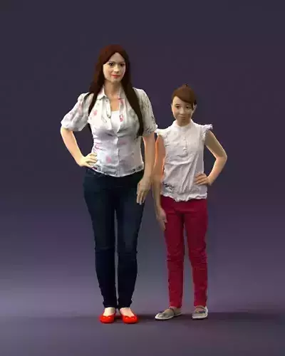 000369 Woman and a Child Standing Together 3dp