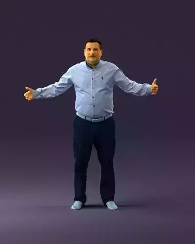 Man in plaid tshirt blue jeans 0950