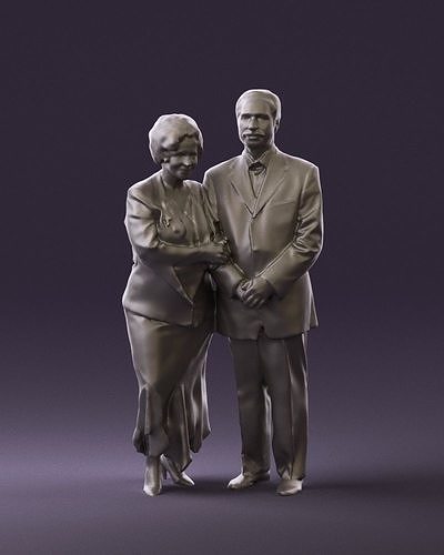 Mustacheman with woman in redbrown dress 0851 3D Print Ready 3D print model