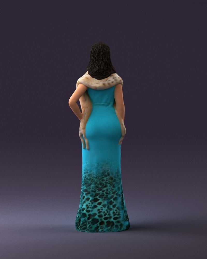 Woman in bluepanther long dress 0861 3D PrintReady 3D print model_18