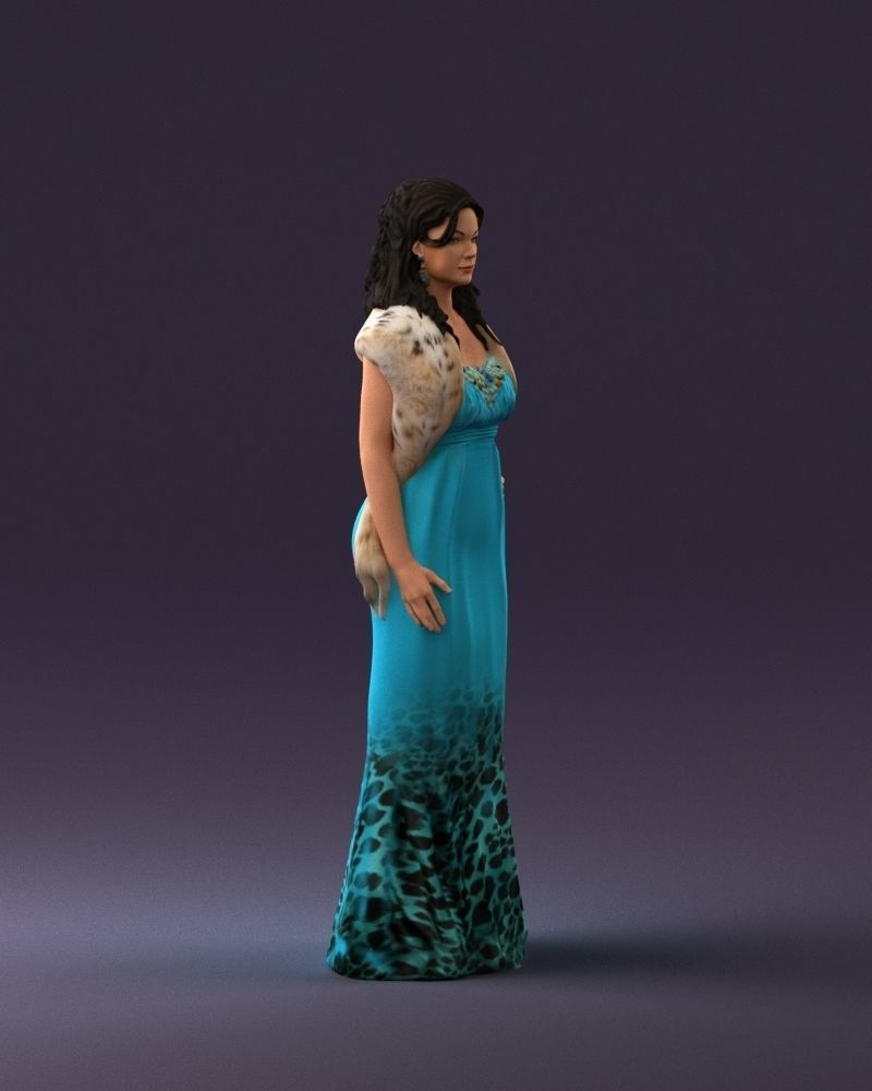 Woman in bluepanther long dress 0861 3D PrintReady 3D print model_15