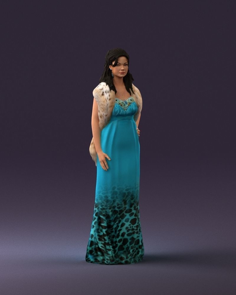 Woman in bluepanther long dress 0861 3D PrintReady 3D print model_14